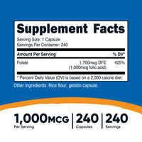 Nutricost Folic Acid (Vitamin B9) Capsules - Nutricost