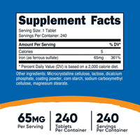 Nutricost Iron Tablets (as Ferrous Sulfate) - Nutricost