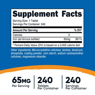 Nutricost Iron Tablets (as Ferrous Sulfate) - Nutricost