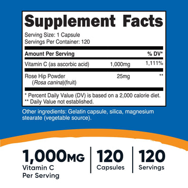 Nutricost Vitamin C with Rose Hips Capsules - Nutricost